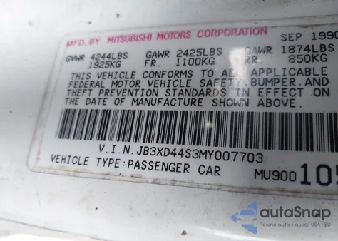 1991 Dodge Stealth z USA, uszkodzony, nr VIN JB3XD44S3MY007703